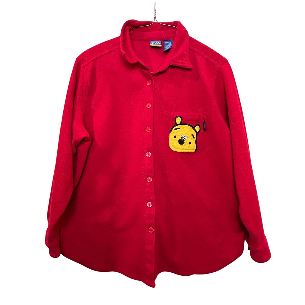 Winnie The Pooh Disney Fleece Button Up Shirt Womens 22W/24W Red y2k Vintage